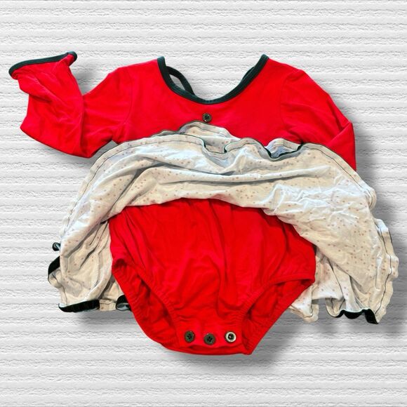 Bella Rose 2T  Christmas Holiday Bodysuit Dress Red Blue Snowflake LS Romper - Picture 2 of 4